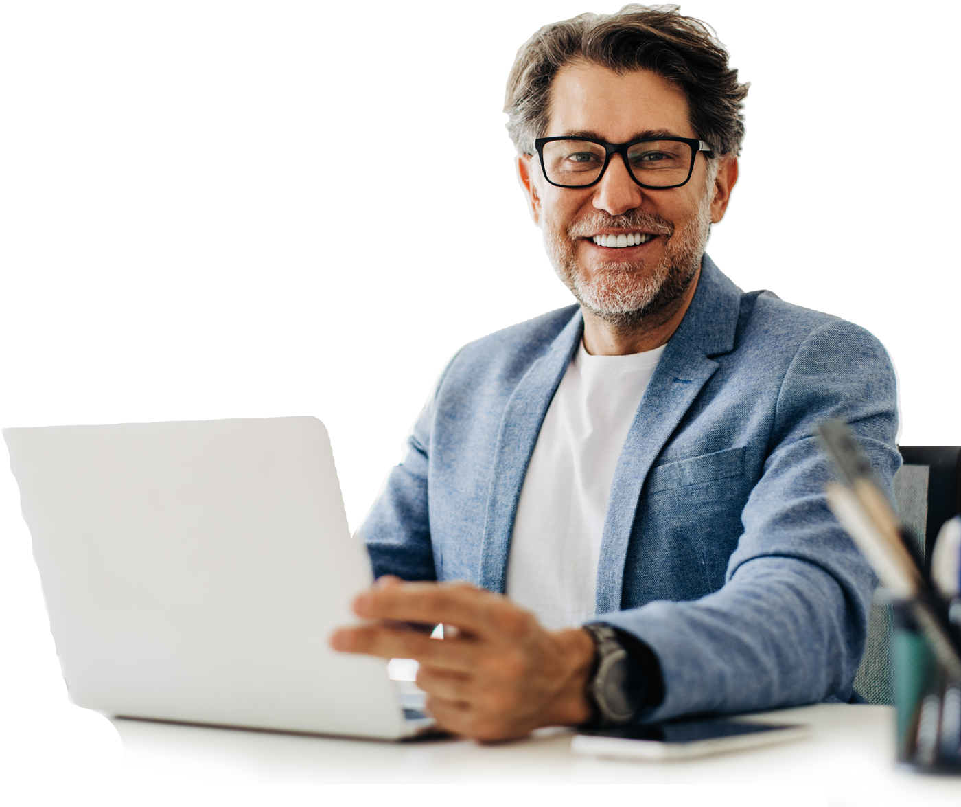 Broker with laptop